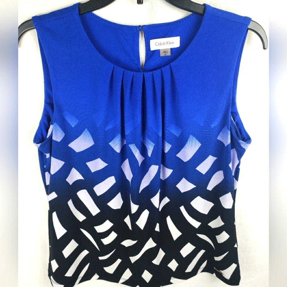 Calvin Klein Women's Blue and Black Shirt Sz PL